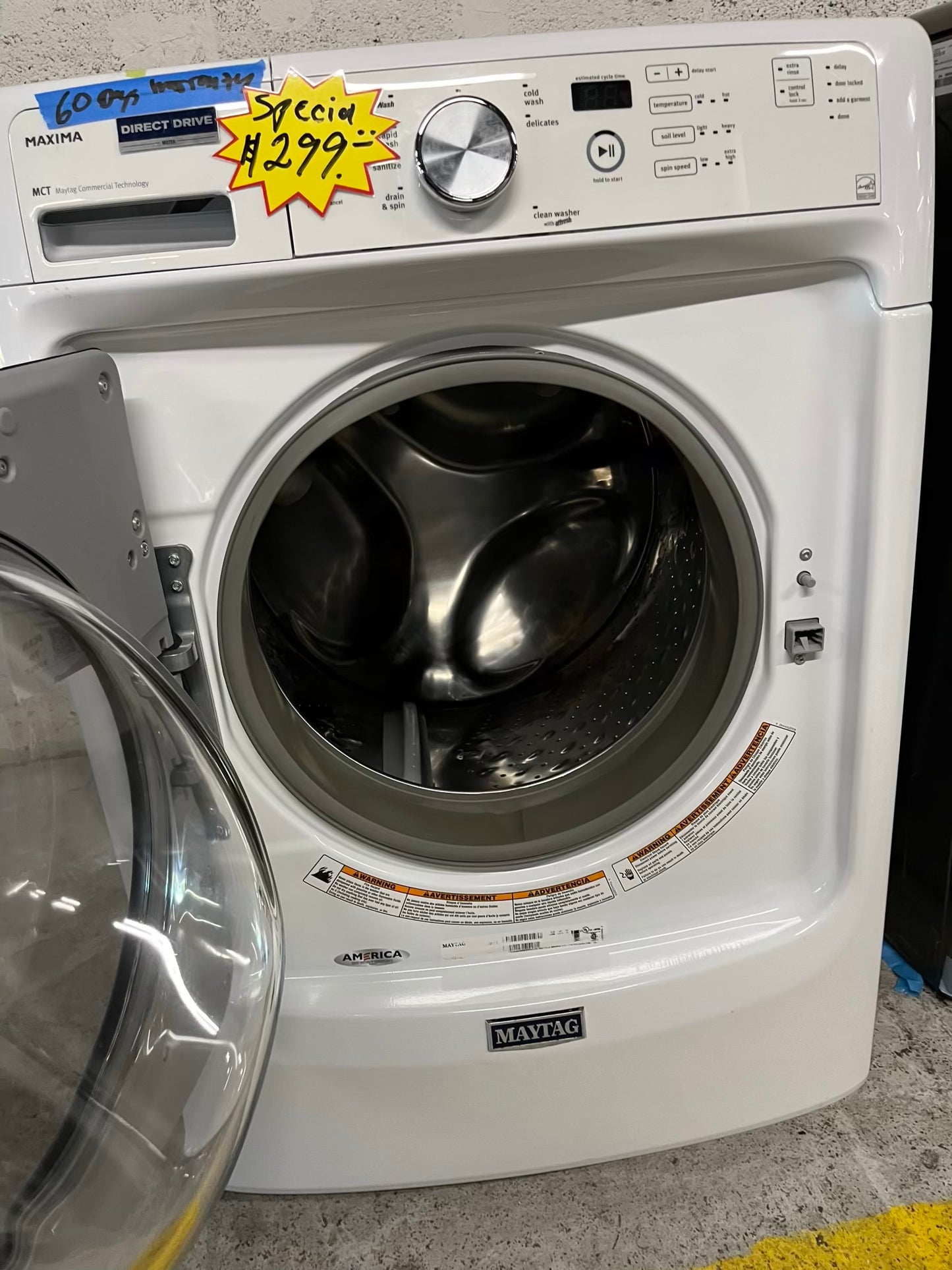 Maytag Maxima front load washing machine large capacity stainless steel drum stackable 27" #W407YB