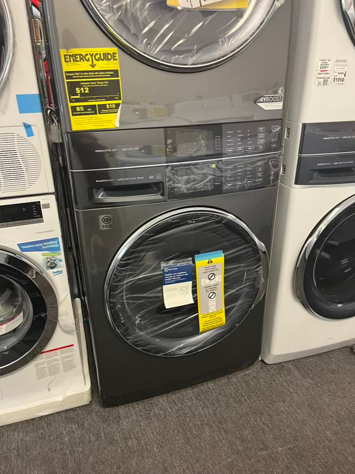 - Open Box Scratch & Dent Electrolux 4.5 cu. ft. Stacked Washer and 8.0 cu. ft. Electric Dryer Laundry Tower in Titanium, SmartBoost Premixing, Energy Star 27” #ED611L