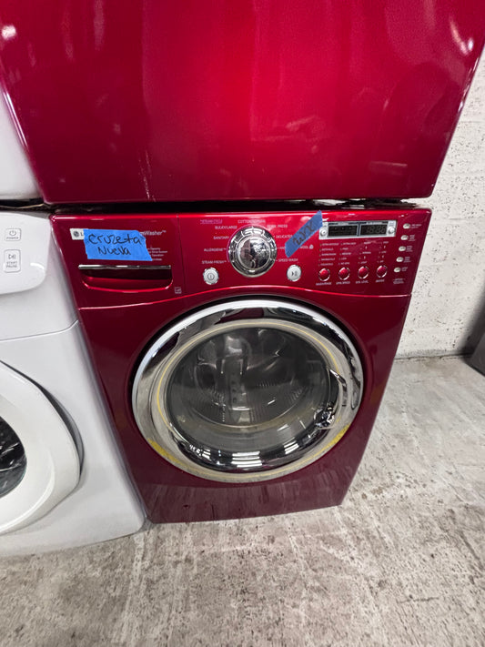 >LG washer & dryer steam set electric 220v front load stackable or side by side - sensor dry in red #WDRR5D6B