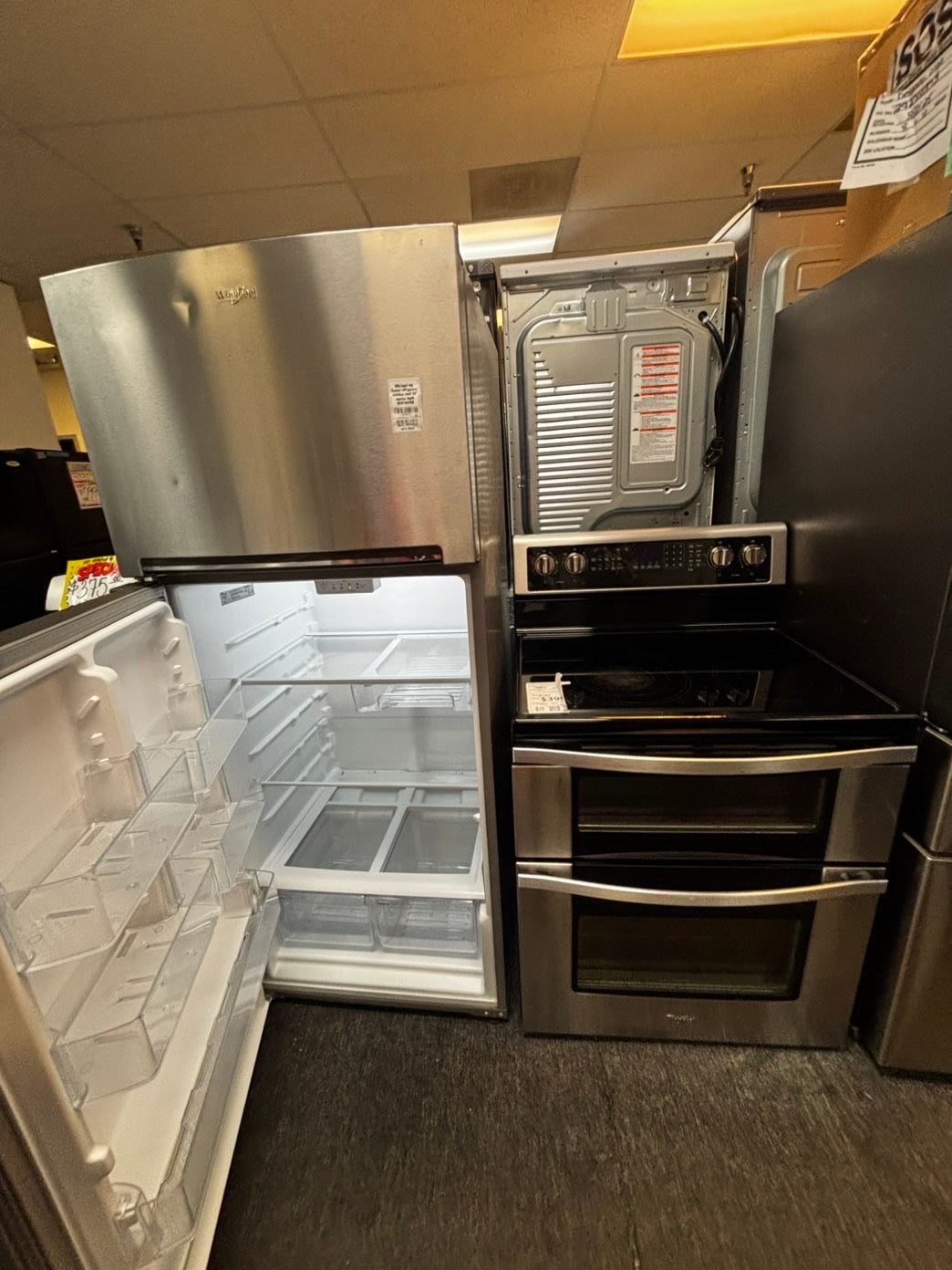 Flash sale⚡️ 2pc. Combo Whirlpool top freezer refrigerator stainless steel 28" counter depth & double oven electric stove 30” #RF2PCW5L