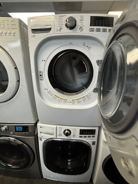 -LG steam cycle washer 4.5 cu ft & dryer 7.5 cu ft set electric 220v front load stackable sensor dry He In white #WD834JL