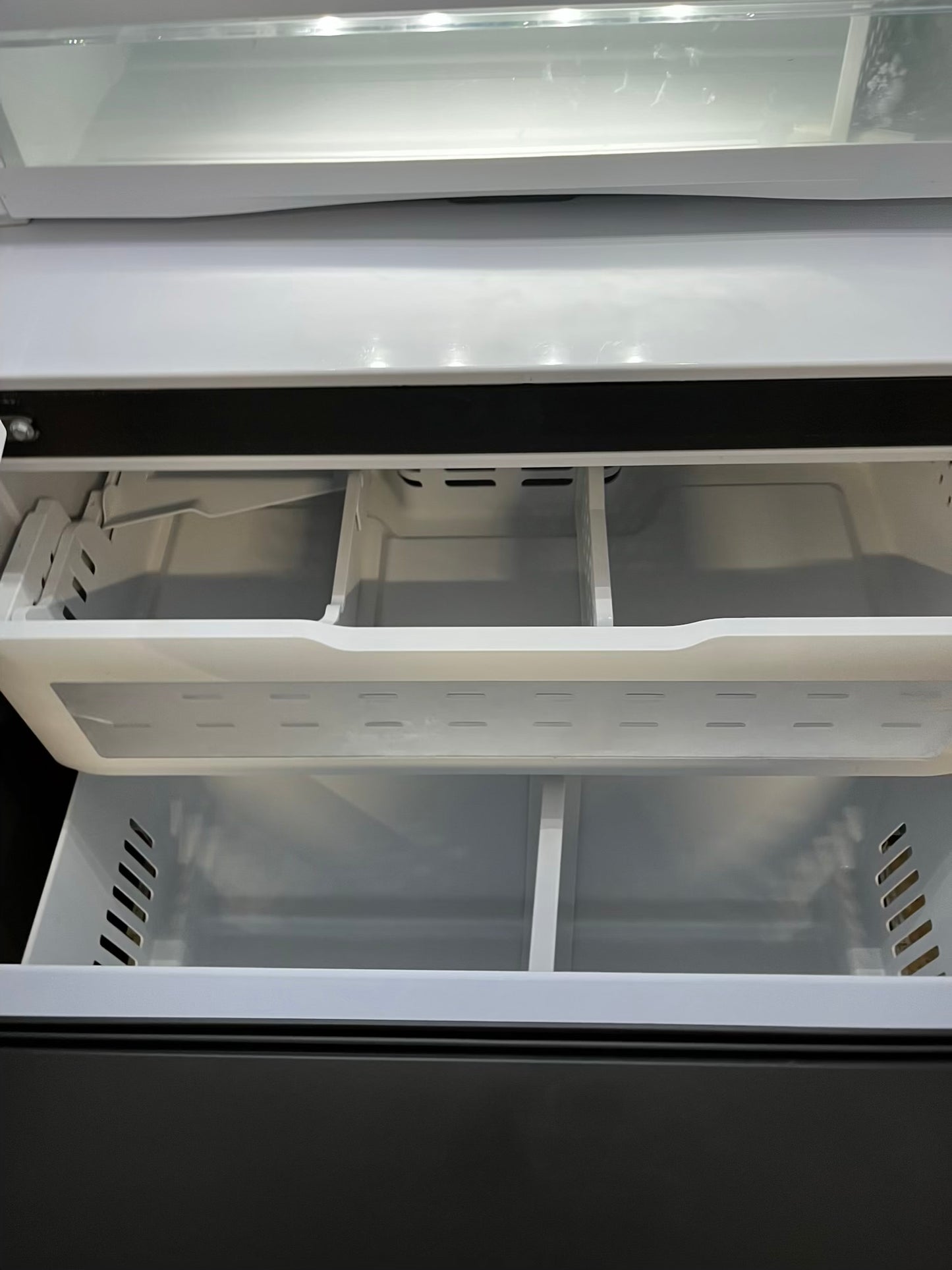 GE French door Refrigerator counter depth stainless steel w/water dispenser  & ice maker inside Item number #RF734VB 36” in Refurbished