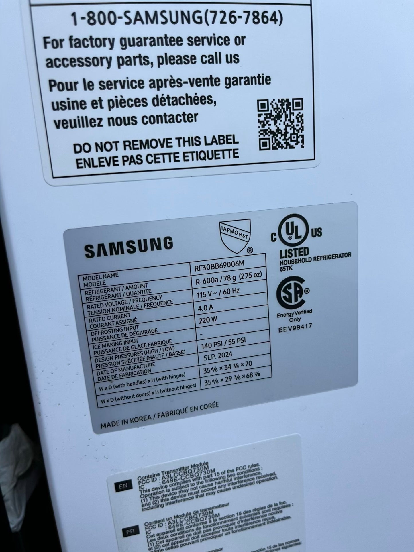 Open Box | Scratch & Dent - Samsung Bespoke 30 cu. ft. Standard Depth 3-Door French Door Smart Refrigerator with Family Hub in White Glass/Matt Grey Glass 36" #RF730JB-TR
