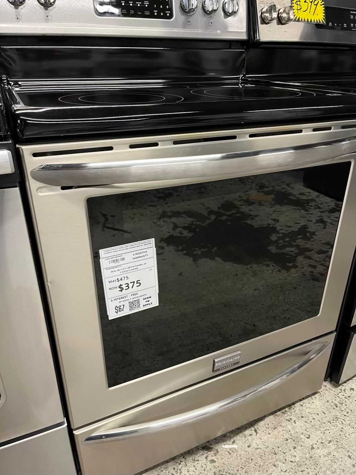 Frigidaire Gallery electric 220v range 5 burner warm zone convection bake broil self clean stainless steel 30" #ER518DB