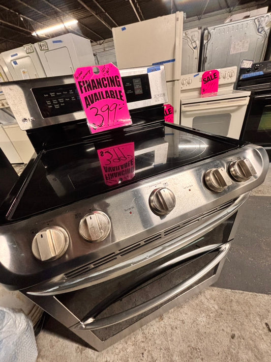 >specialš„LG double oven Glass Top electric stove stainless steel bake broil convection oven 5 burner Self clean 30ā black Refurbished #LGEB496B