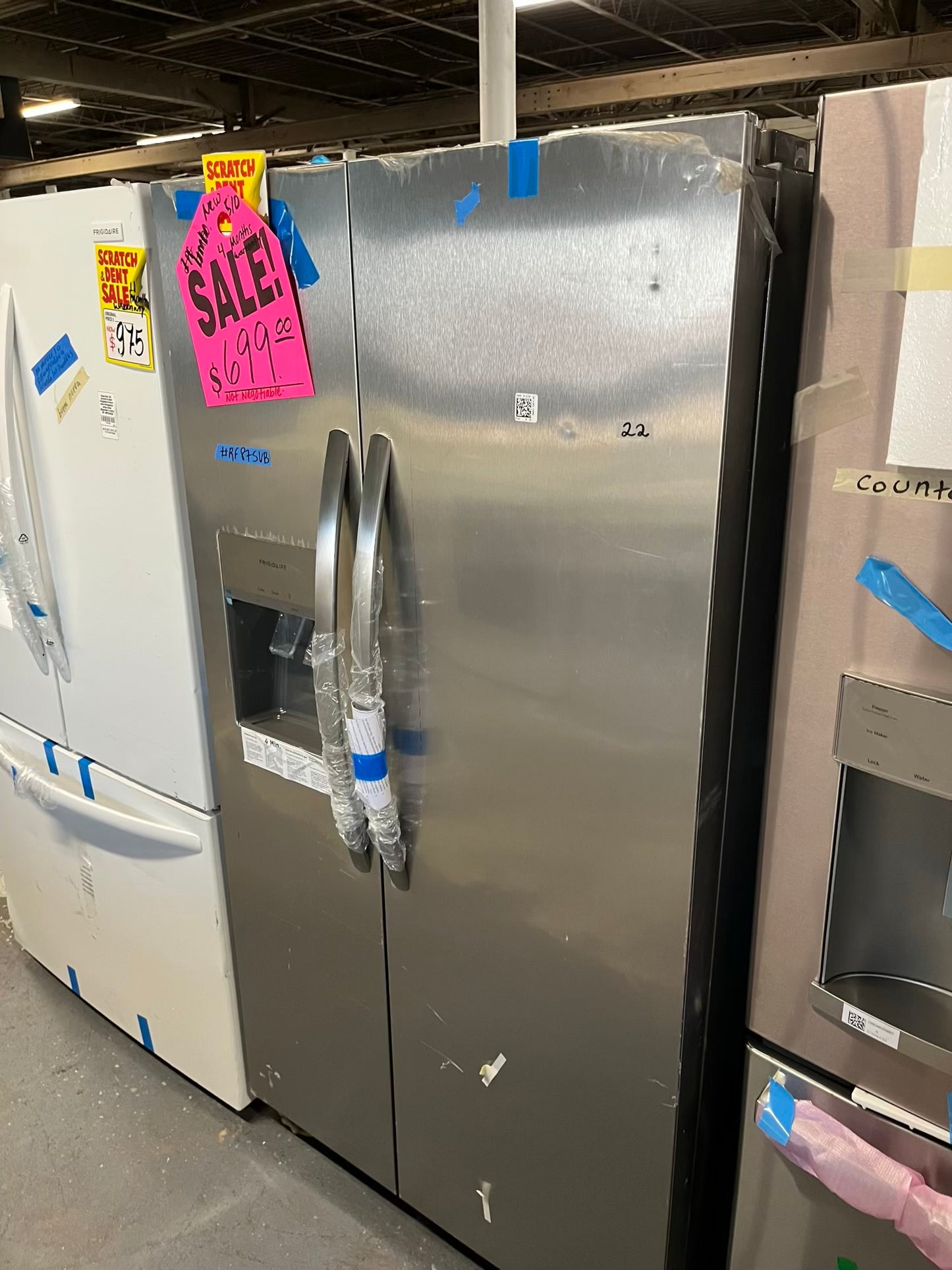 Open Box 📦 | scratch & dent Frigidaire side x side refrigerator w/ice water dispenser inside stainless steel 36" #RF875VB