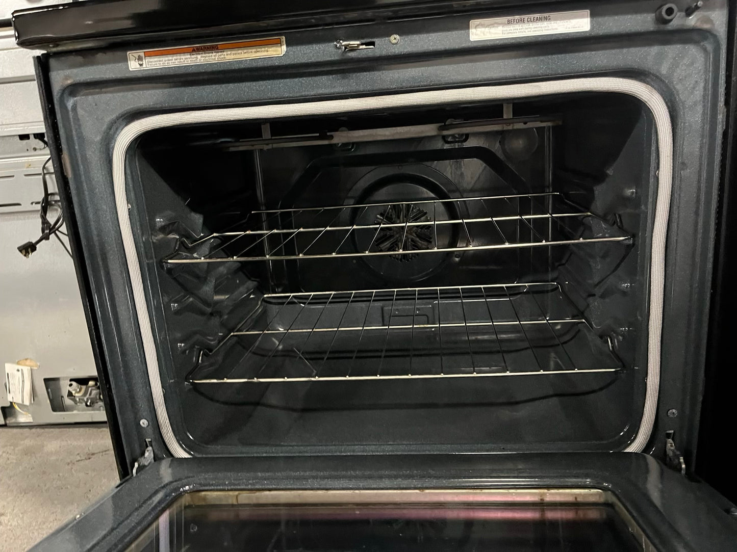 - Whirlpool glass top electric range 220v 5 burner warm zone convection bake broil steam clean Refurbished stainless steel 30" #ER372KB