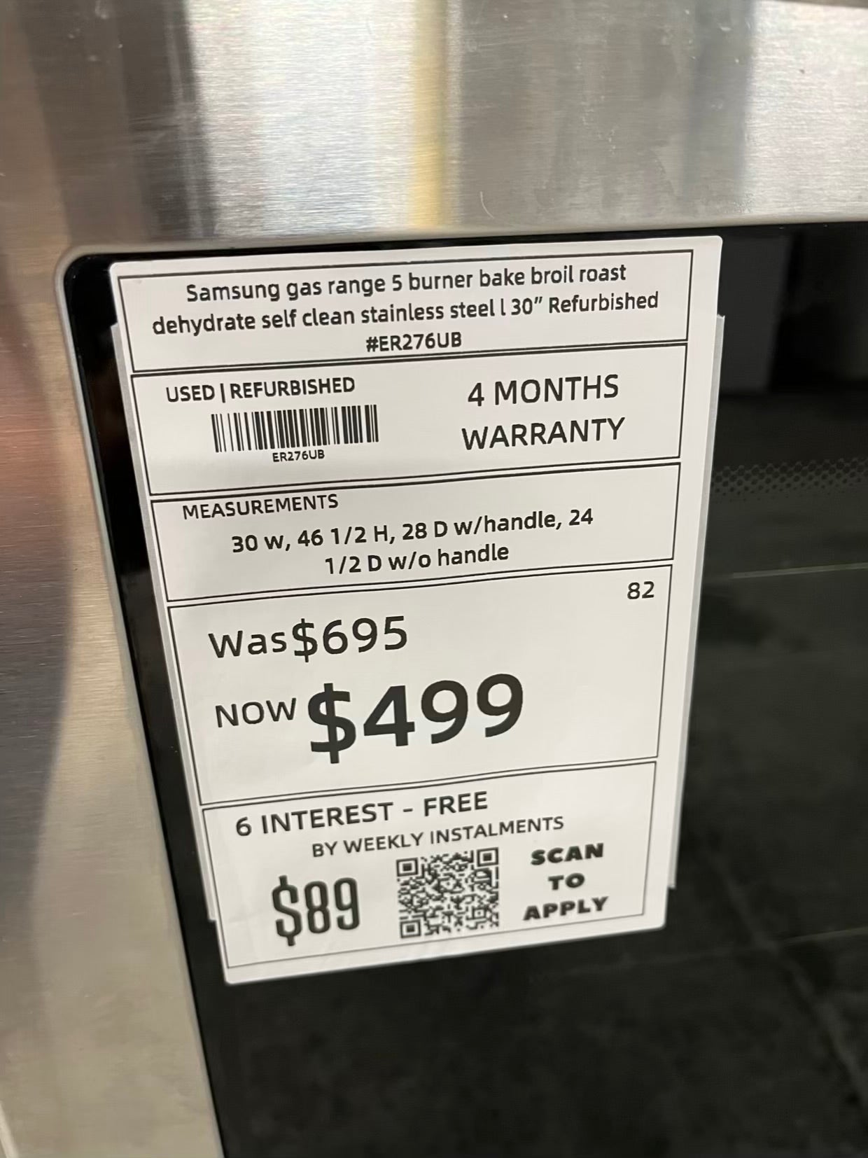 Samsung gas range 5 burner bake broil roast dehydrate self clean stainless steel I 30" Refurbished #ER276UB