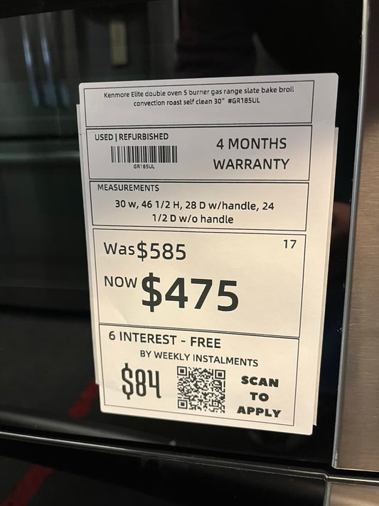 Kenmore Elite double oven 5 burner gas range slate bake broil convection roast self clean 30" Refurbished #GR185UL