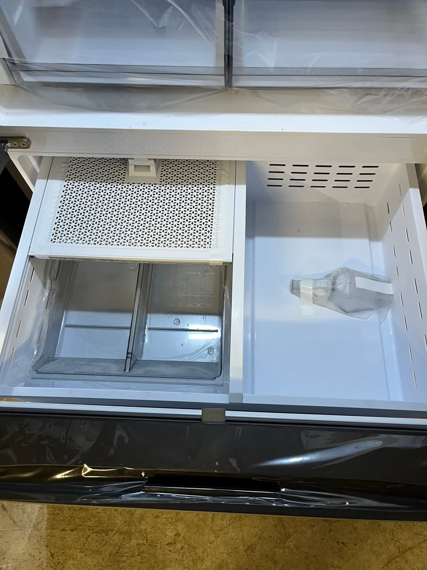 Open Box | Scratch & Dent - Samsung Bespoke 30 cu. ft. Standard Depth 3-Door French Door Smart Refrigerator with Family Hub in White Glass/Matt Grey Glass 36" #RF730JB-TR