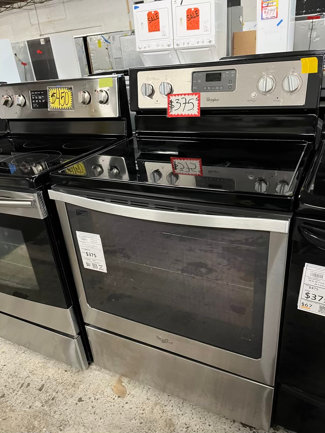 Whirlpool electric range 220v 5 burner warm zone convection bake broil self clean stainless steel Refurbished 30" #ER532KB