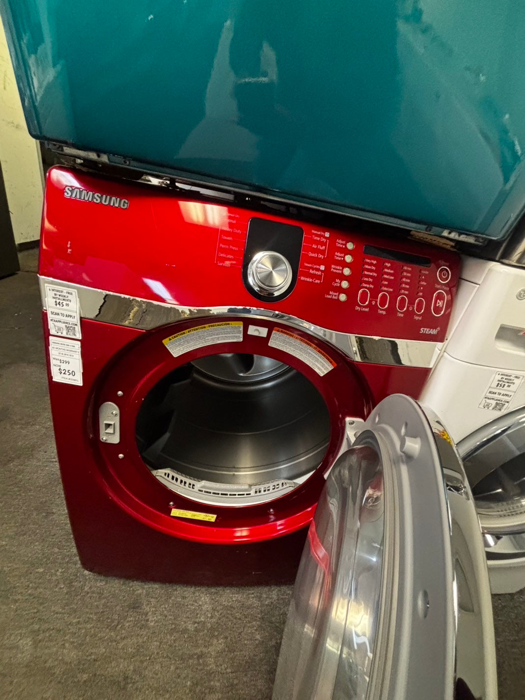 - Samsung steam electric 220v dryer front load stainless steel drum 7.5cu.ft. large capacity 27" #EDS1396VL