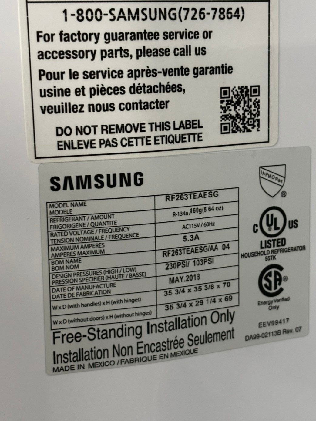 - Samsung 26cu.ft French door Refrigerator black stainless steel w/ice water dispenser 36" #RF740JB