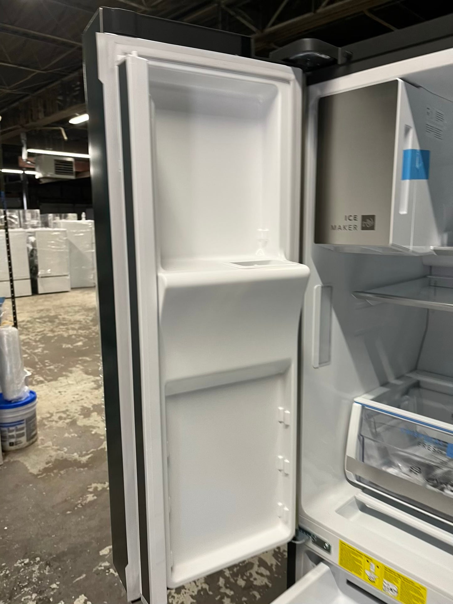 - Frigidaire Gallery four door refrigerator counter depth  stainless steel w/ice and water dispenser  used-refurbished 36”  #RF994BPB