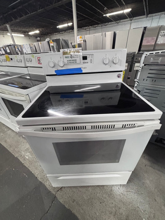 Whirlpool glass top electric range 220v 4 burner Refurbished in white bake Broil self clean 30" #ERWTAB
