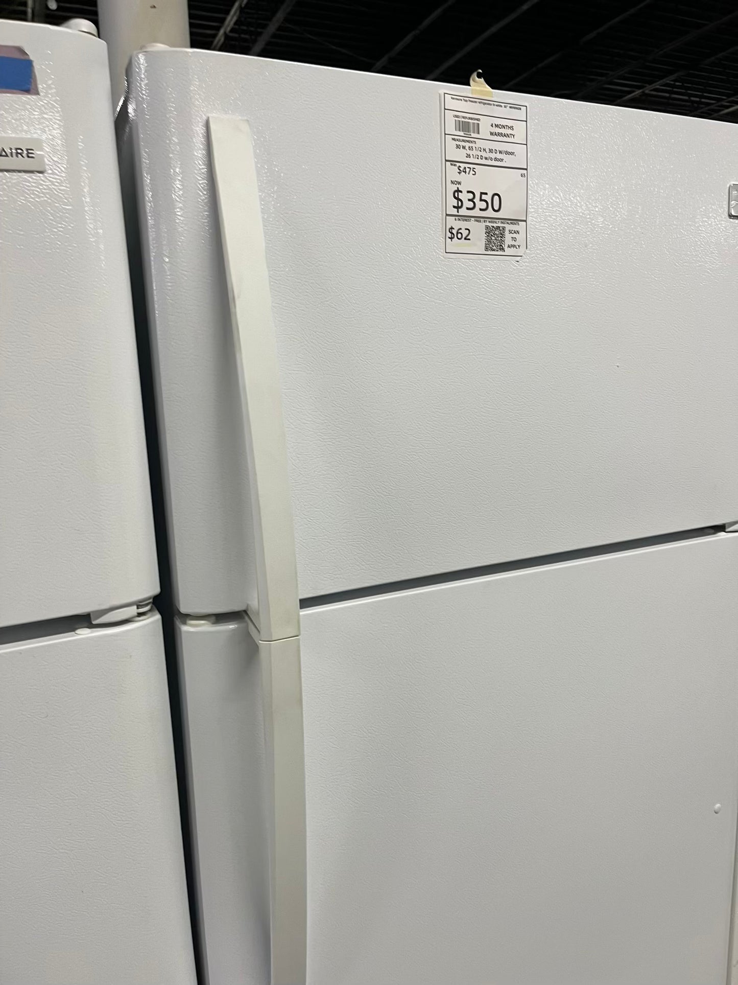 - Kenmore Top freezer refrigerator in white 30" #RF896DB