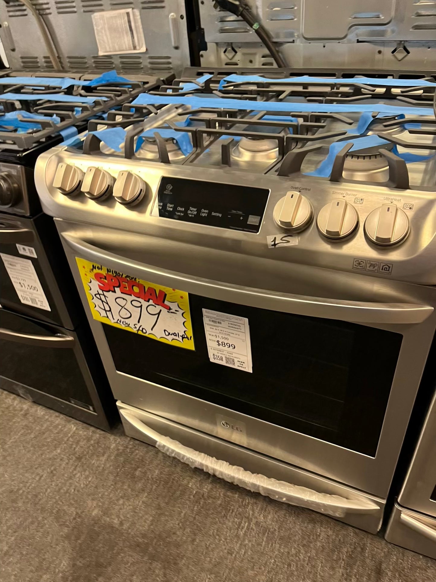 Open Box 6.3 cu. ft. Smart wi-fi Enabled Dual Fuel Slide-in Range with ProBake Convection® and EasyClean® combines a gas cooktop with an electric 220v oven #GR296DL