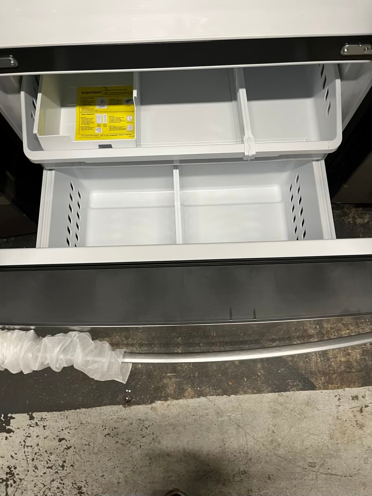 Open Box GE French door refrigerator stainless steel w/water dispenser inside & ice maker 36" #RF494EB