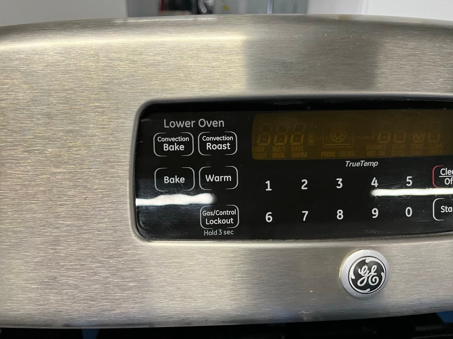 - GE gas range 5 burner double oven convection bake broil stainless steel self clean Refurbished 30" #GR208FB