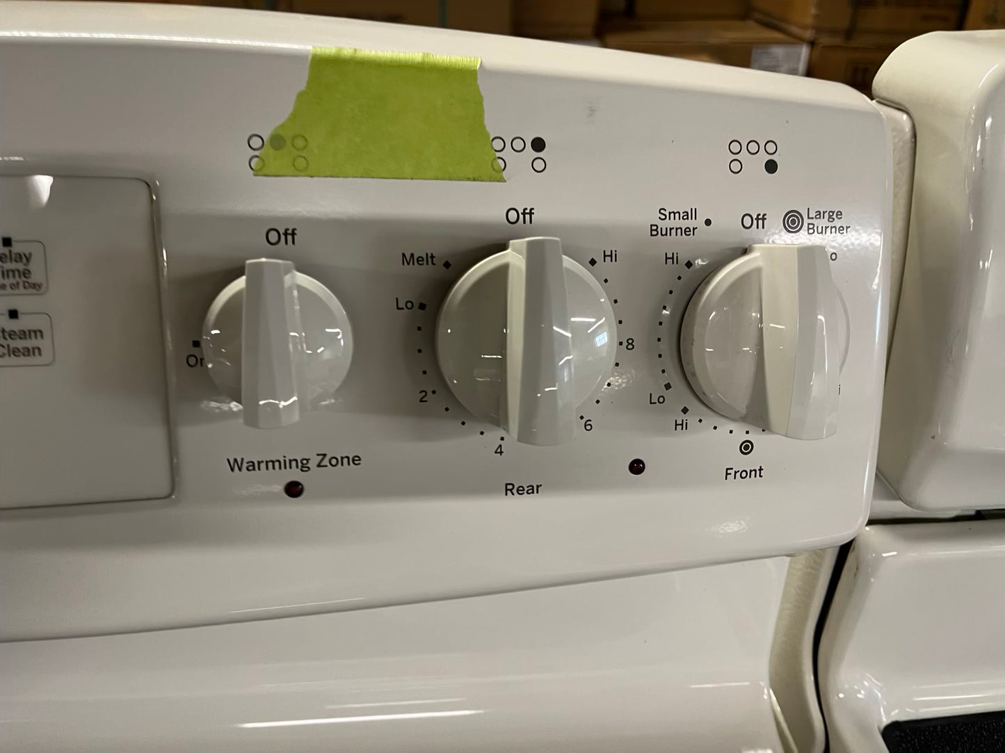 GE electric range 220v 5 burner warm zone convection bake roast broil hi/lo steam clean in off white Refurbished 30" #ER179YB