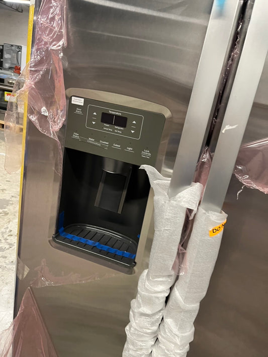 💥3Pcs combo💥Open box 📦 New S/d Ge 36” side by side Door fridge, Electric stove 30” in & Microwave oven the range stainless steel # RFM3CMB