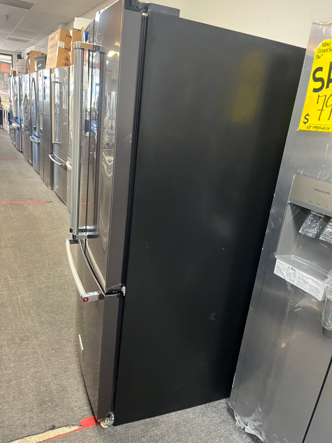 KitchenIAd 30” wide French door Refrigerator blackstainless steel W/ice maker inside Used Refurbished #RF550L