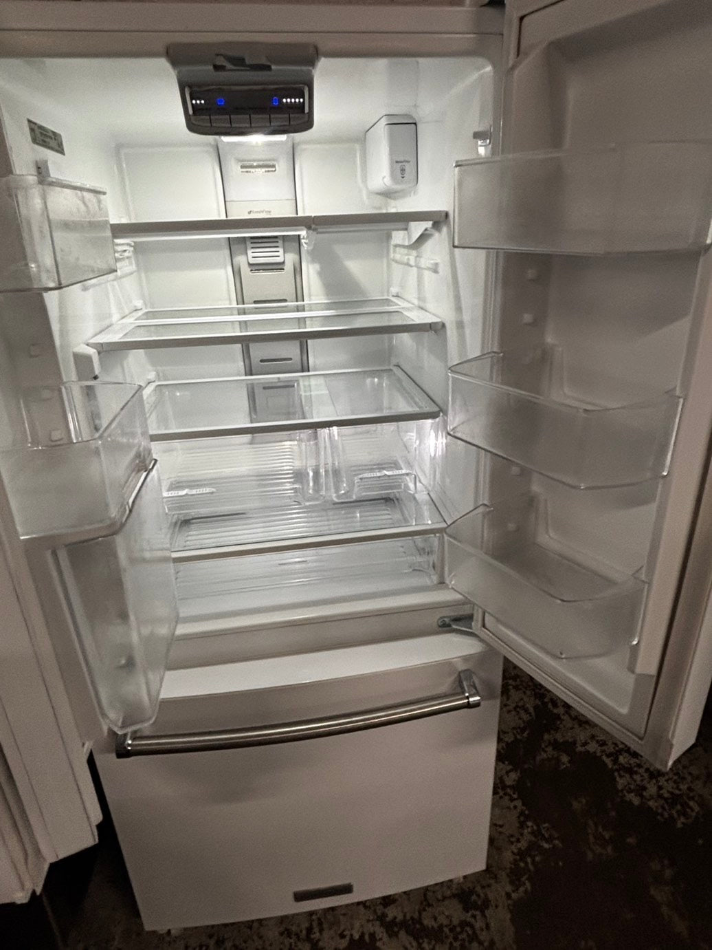 - KitchenIAd 30” wide French door Refrigerator white steel W/ice maker & water inside Used Refurbished #RFKW550L