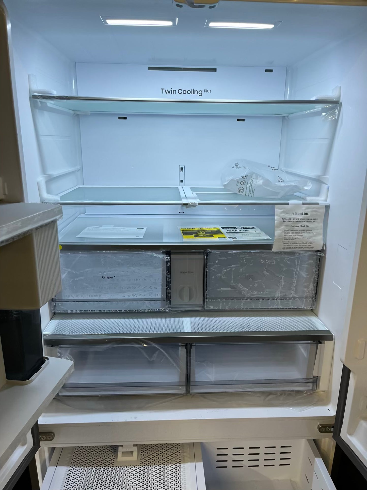 Open Box | Scratch & Dent - Samsung Bespoke 30 cu. ft. Standard Depth 3-Door French Door Smart Refrigerator with Family Hub in White Glass/Matt Grey Glass 36" #RF730JB-TR