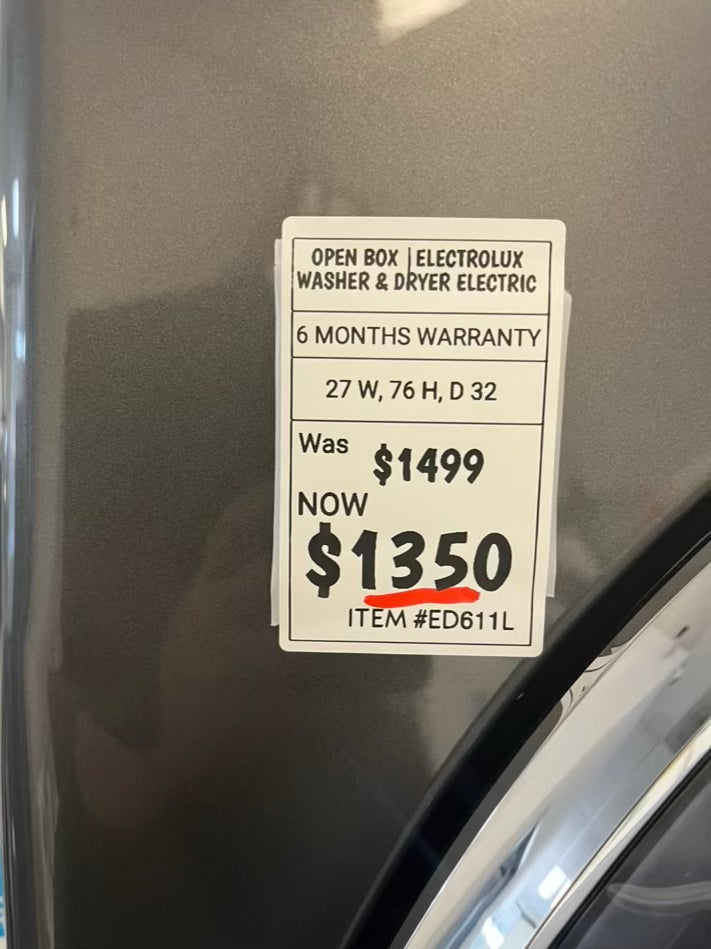 - Open Box Scratch & Dent Electrolux 4.5 cu. ft. Stacked Washer and 8.0 cu. ft. Electric Dryer Laundry Tower in Titanium, SmartBoost Premixing, Energy Star 27” #ED611L