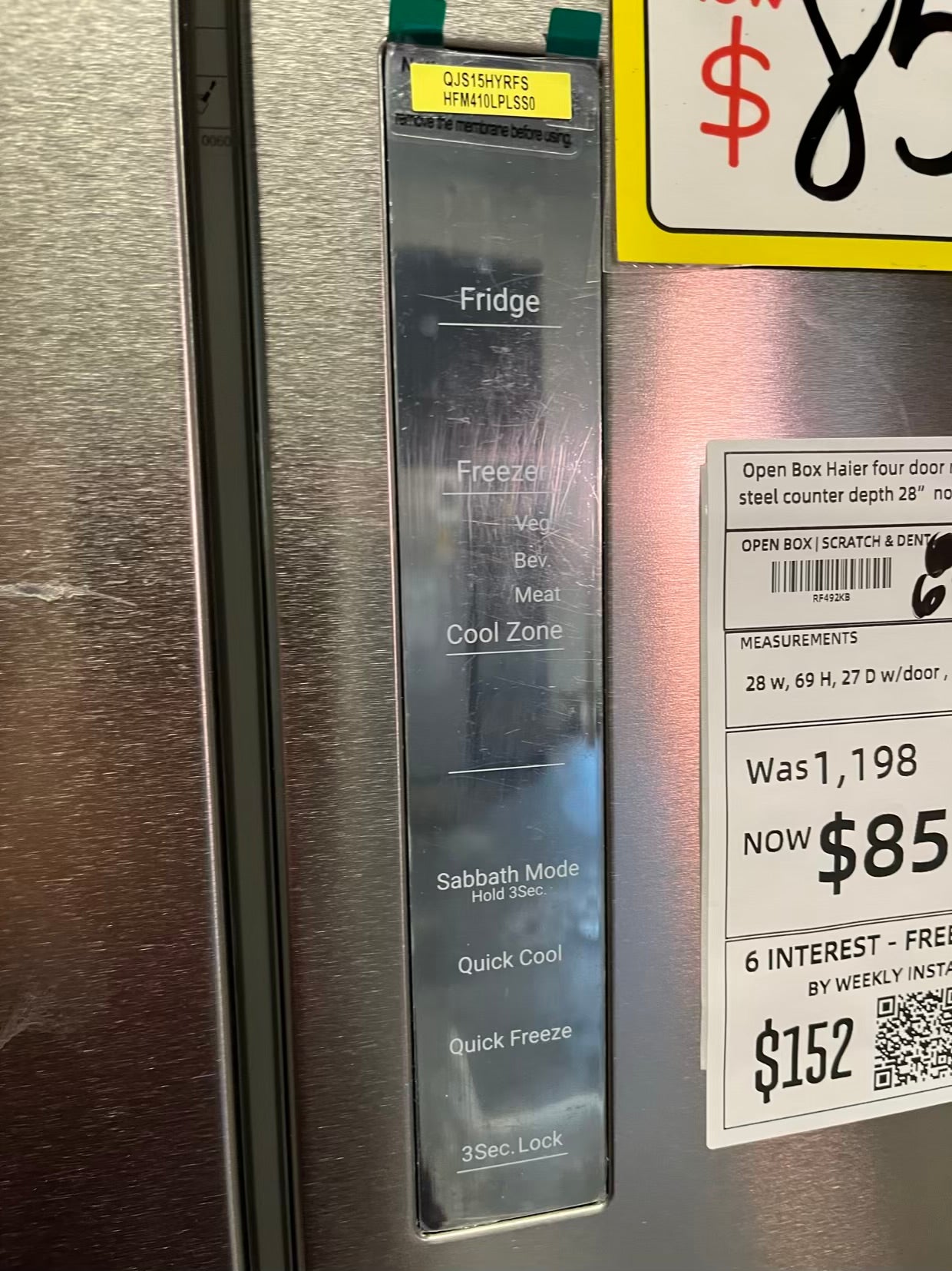 Open Box Haier four door refrigerator stainless steel counter depth 28" no ice maker #RF492KB