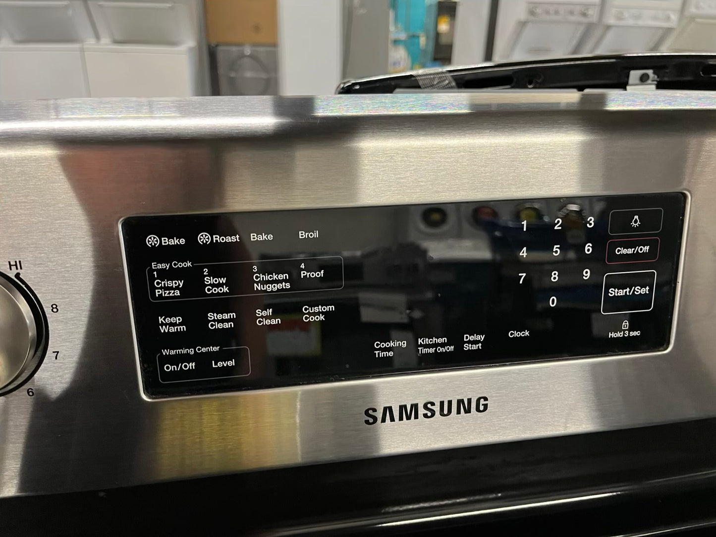 Samsung electric range 220v 5 burner warm zone convection bake roast broil steam clean Refurbished 30" #ER534AB