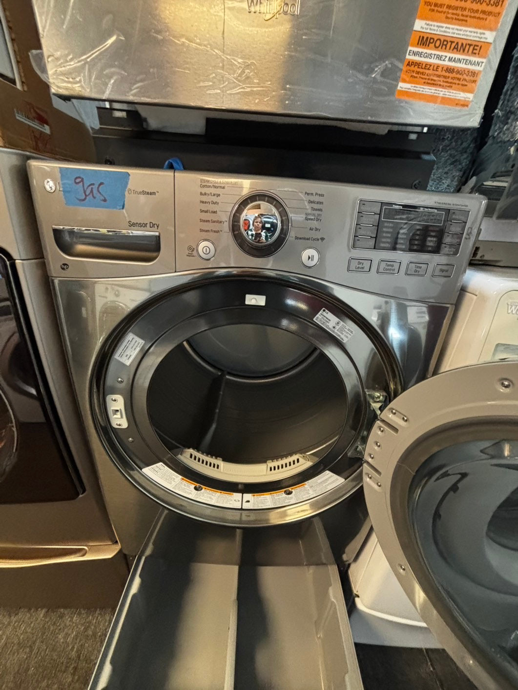 -LG GAS Dryer front load w/pedestal extra storage 27" in used -Refurbished. #GD7833JL