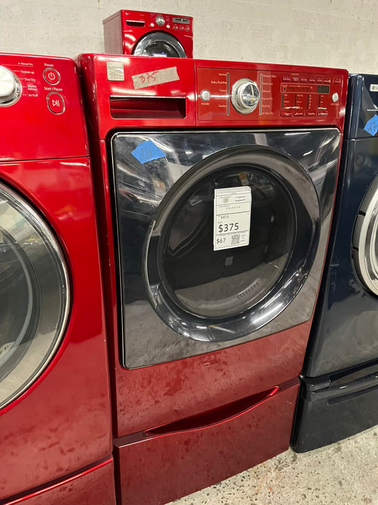 Kenmore Elite Dryer electric 220v in red front load w/pedestal extra storage stainless steel drum large capacity 27" refurbished #ED344QB
