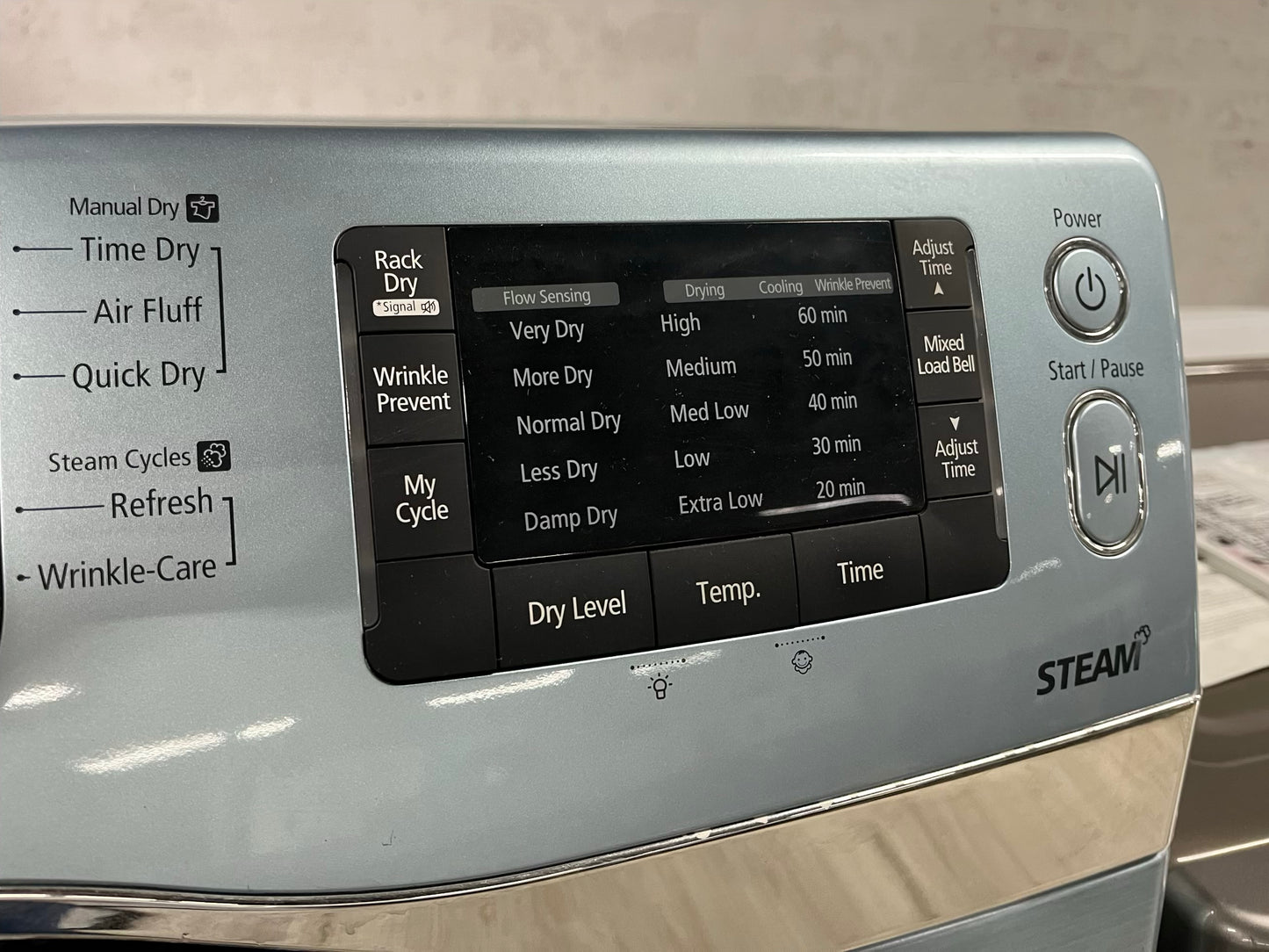 Samsung Dryer electric 220v in red front load w/pedestal extra storage stainless steel drum large capacity 27" refurbished #ED348VB