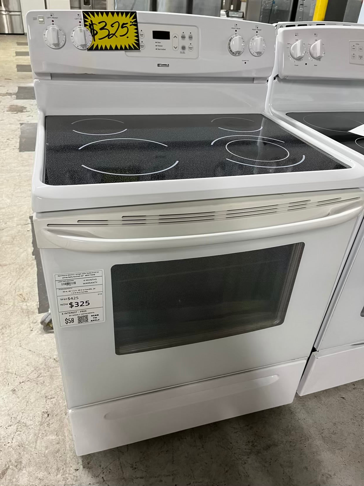 Kenmore electric range 220v bake broil in white Refurbished 30" #ER174HB