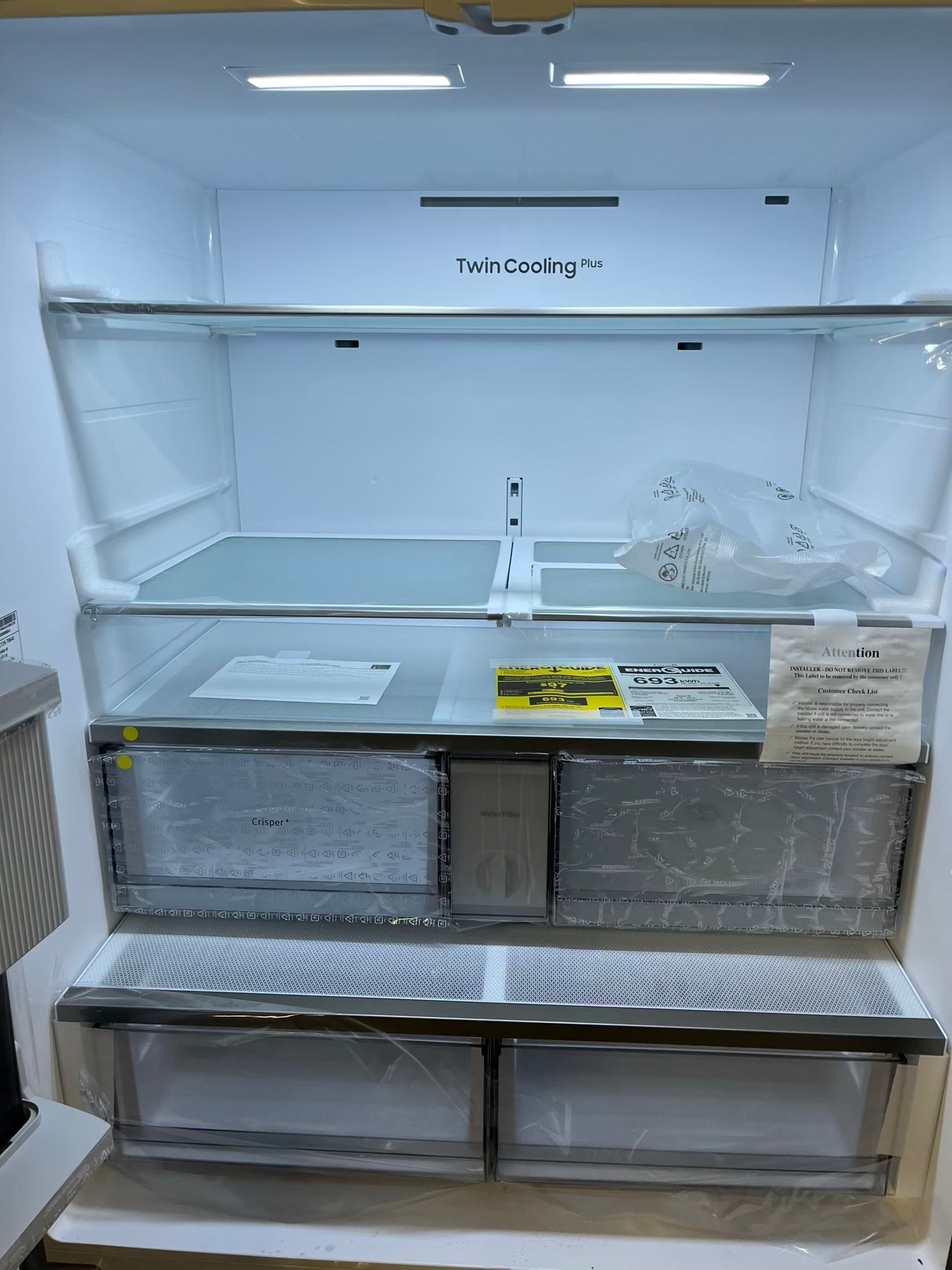 Open Box | Scratch & Dent - Samsung Bespoke 30 cu. ft. Standard Depth 3-Door French Door Smart Refrigerator with Family Hub in White Glass/Matt Grey Glass 36" #RF730JB-TR