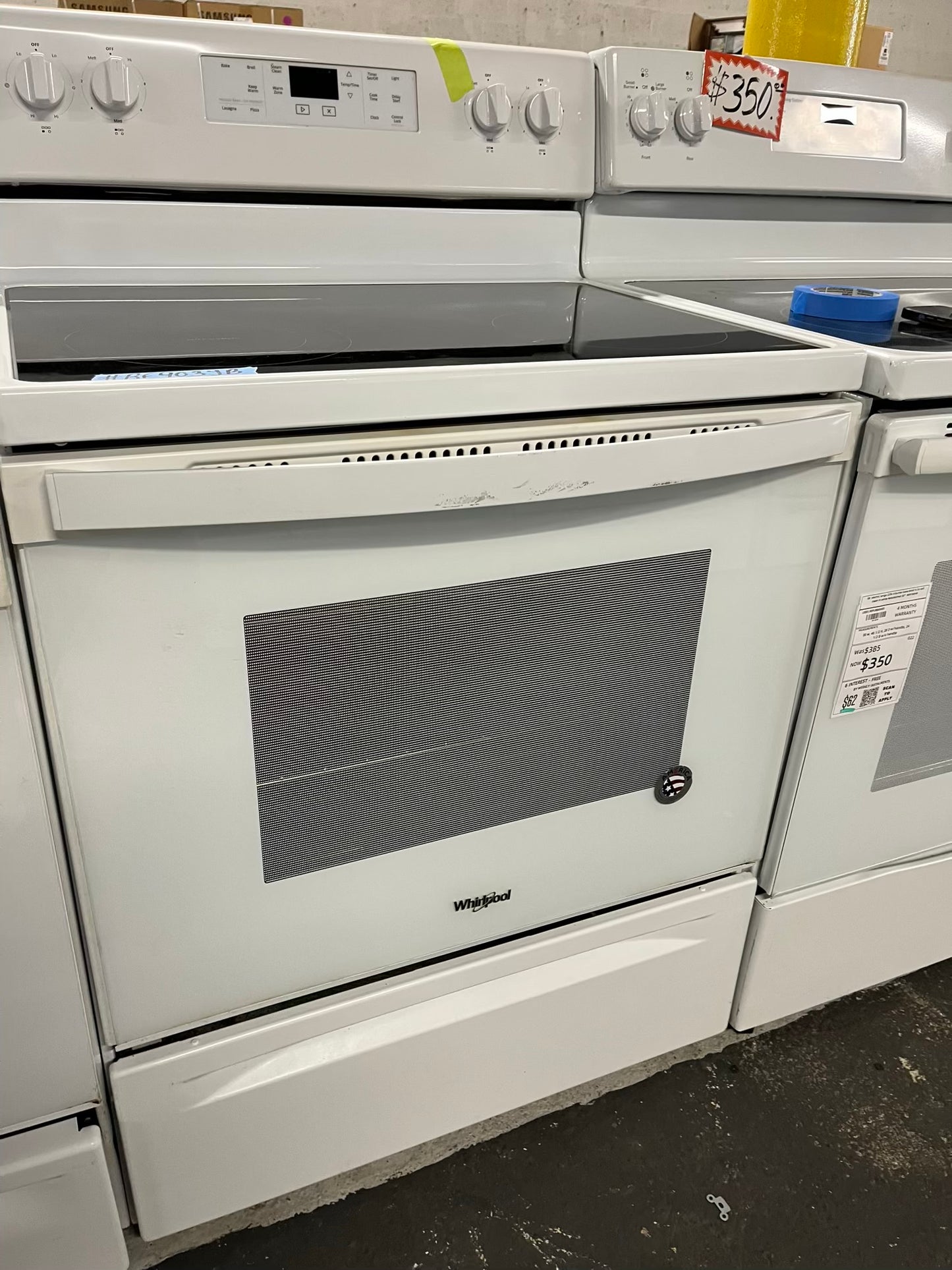 Whirlpool electric range 5 burner warming zone bake broil frozen bake in white 30” #RF903JB