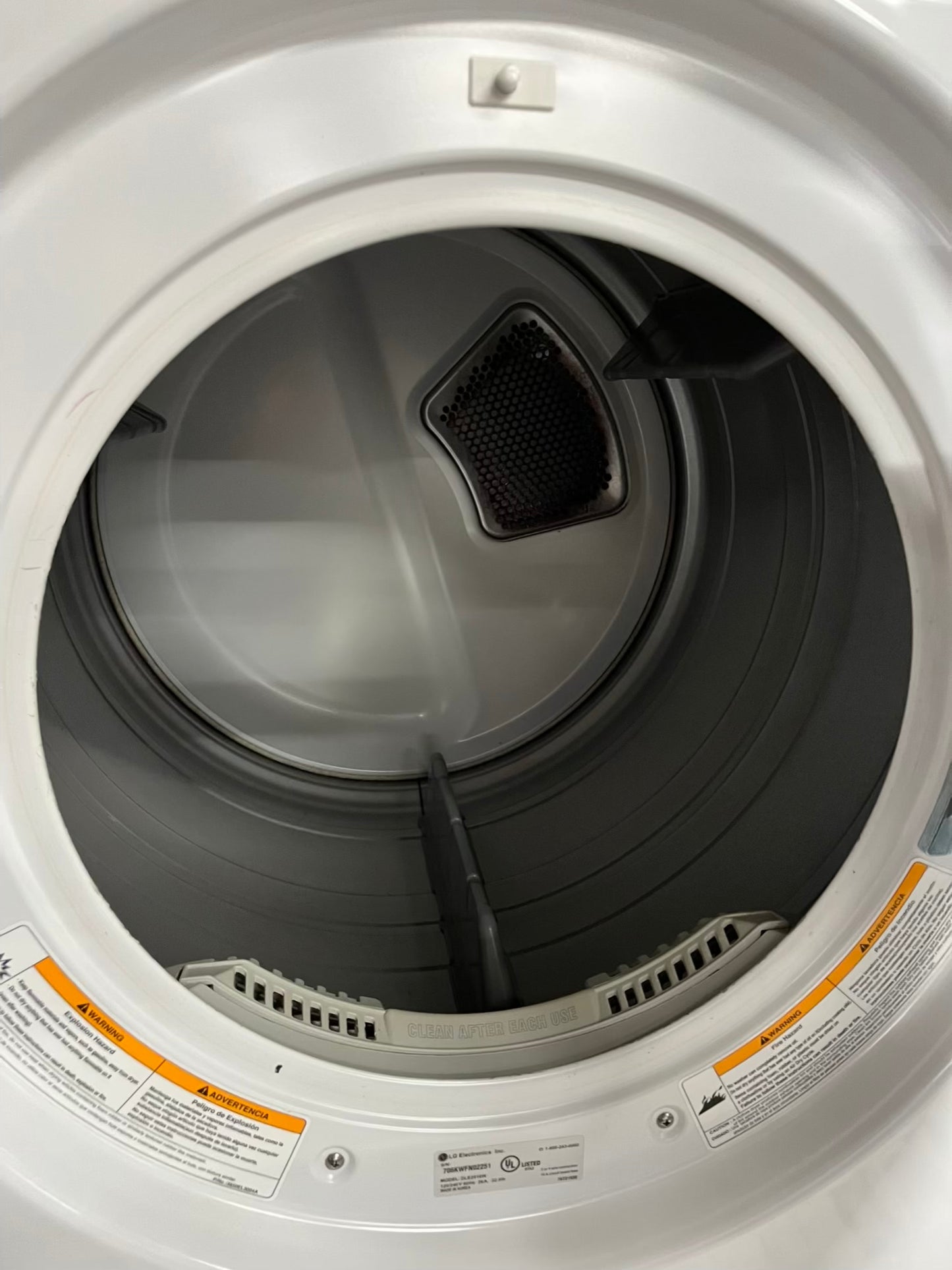 LG Dryer electric 220v in white front load w/pedestal extra storage stainless steel drum large capacity 27" refurbished #ED341AB