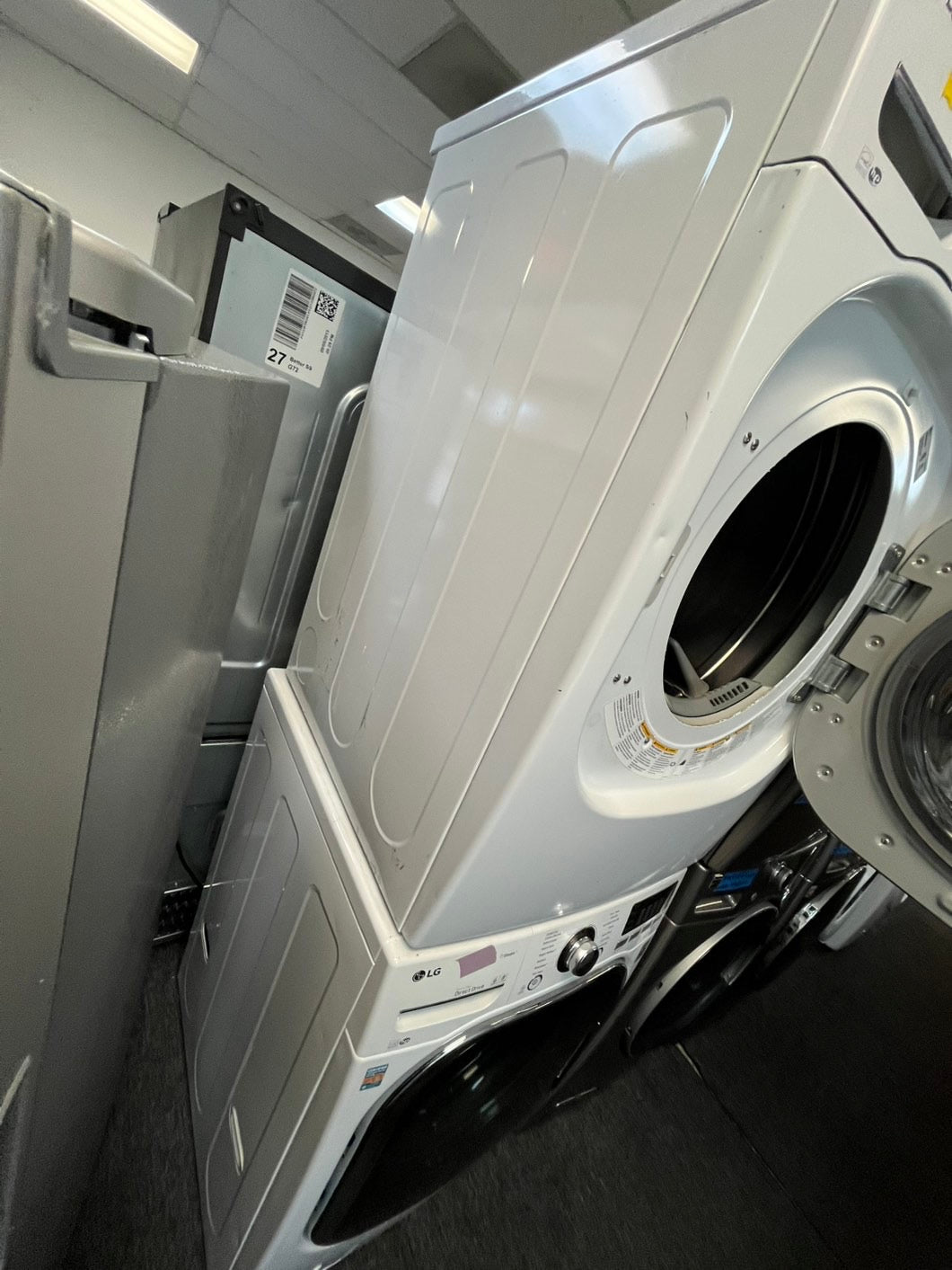 Lg front load Electric dryer 220v and front load washer set white stackable 27” wide in Refurbished #WDEST2L