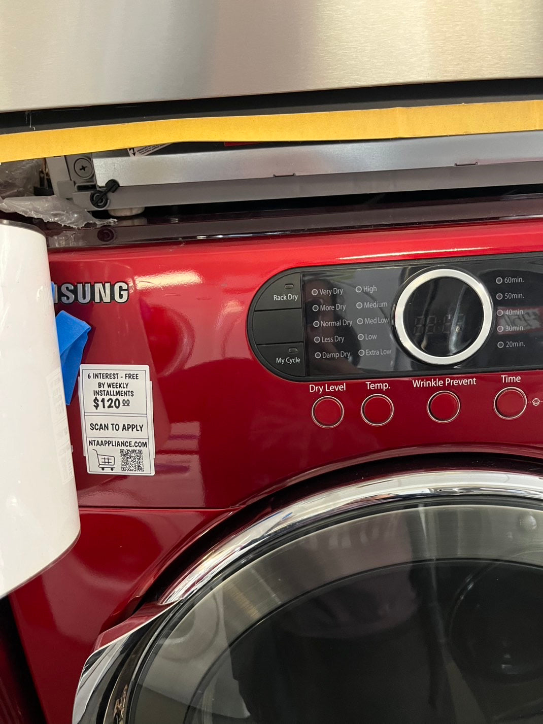 Samsung front load electric dryer  220v w pedestal Red #SAD72L