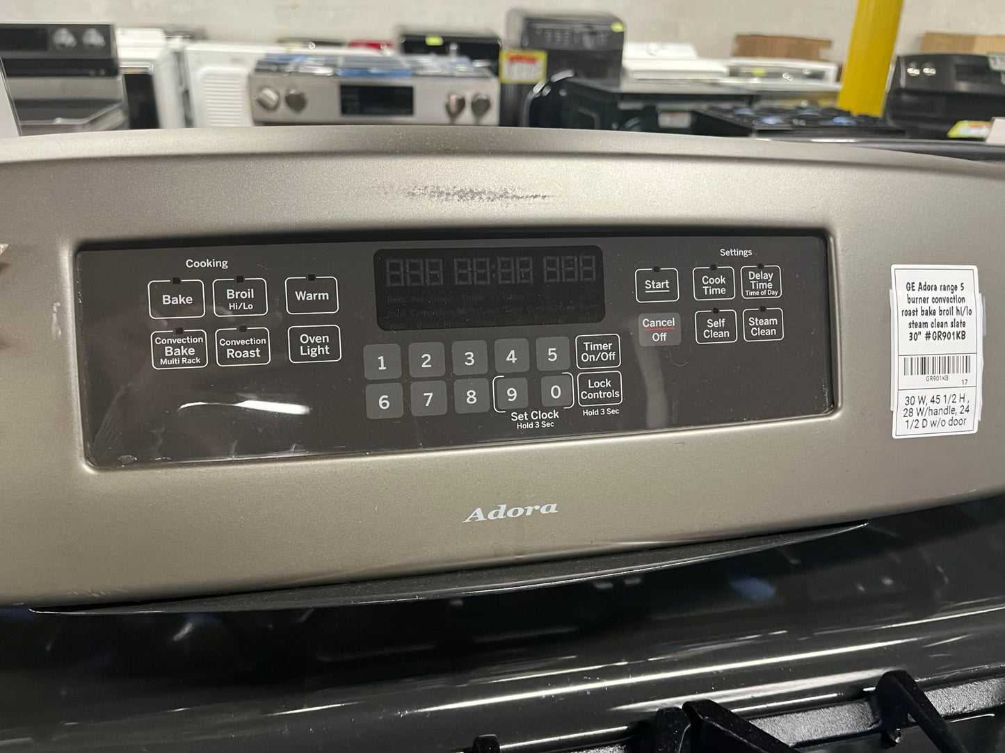 - GE Adora range 5 burner convection roast bake broil hi/lo steam clean slate used refurbished 30" #GR901KB