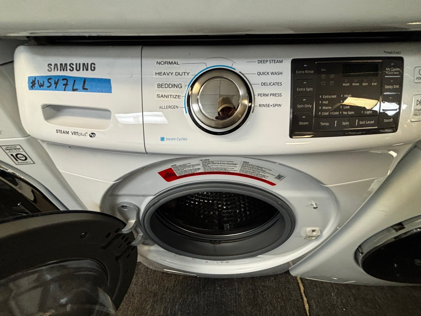 -Samsung steam washer 4.5 cu ft & steam dryer 7.5 cu ft set electric 220v front load stackable or side by side -sensor dry He in dark white  #WST547LL