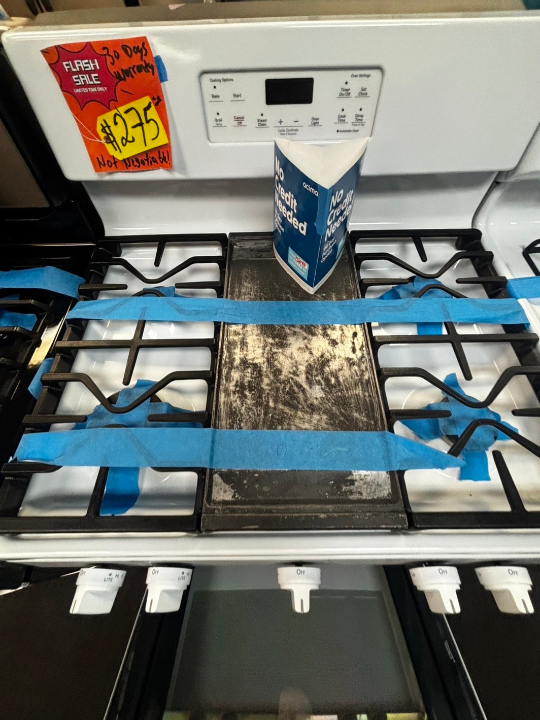 GE Gas range 5 burner bake Temp Recall broil hi/lo in white used-Refurbished 30" #GHRR00L