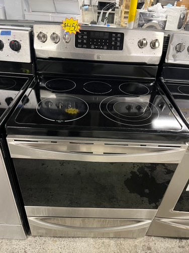 - Kenmore Glass top electric 220v range 5 burner warm zone bake broil convection bake convert stainless steel 30" Refurbished #ER749HB