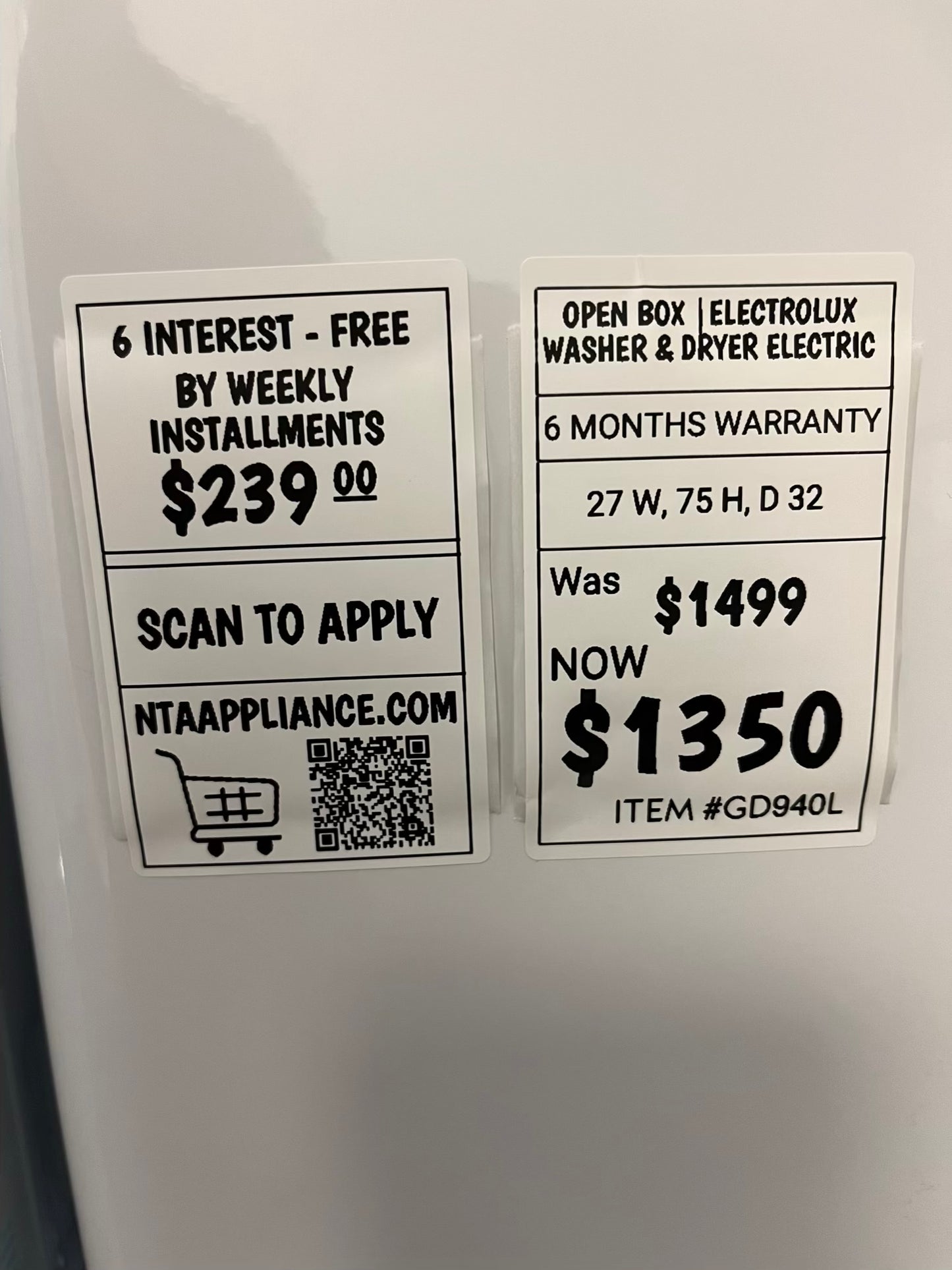 - Open Box 📦 Electrolux gas 27” wash-tower (washer & dryer) large capacity one unit staked #GD940L