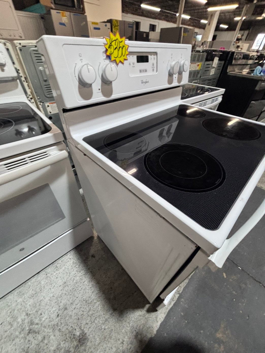 >*whirlpool electric 220v glass top range bake Broil roast self clean white 30" used-Refurbished #ESZ911B