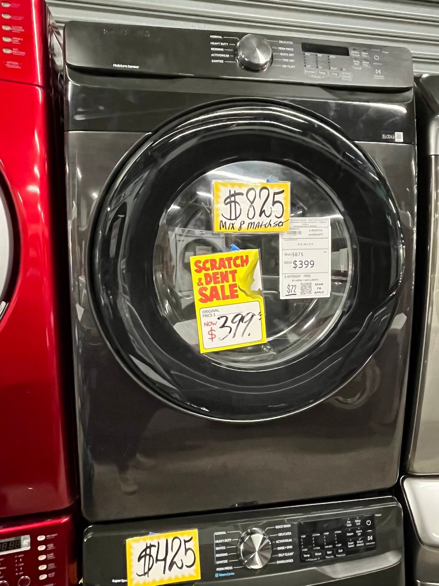 Used Samsung washer 4.5 cu ft & open box scratch & dent dryer 7.5 cu ft set electric 220v front load stackable pr side by side -sensor dry He in black stainless steel #RF207SB