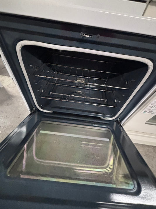 >Whirlpool glass top electric range 220v 4 burner Refurbished in off white connection bake Broil self clean 30" #ERU1AB