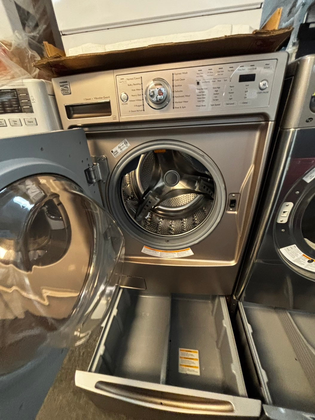 Mix & match set Kenmore washer & LG dryer gas set front load stackable or side by side large capacity stalnless steel drum w/pedestal extra storage 27" Refurbished #WDMX23L