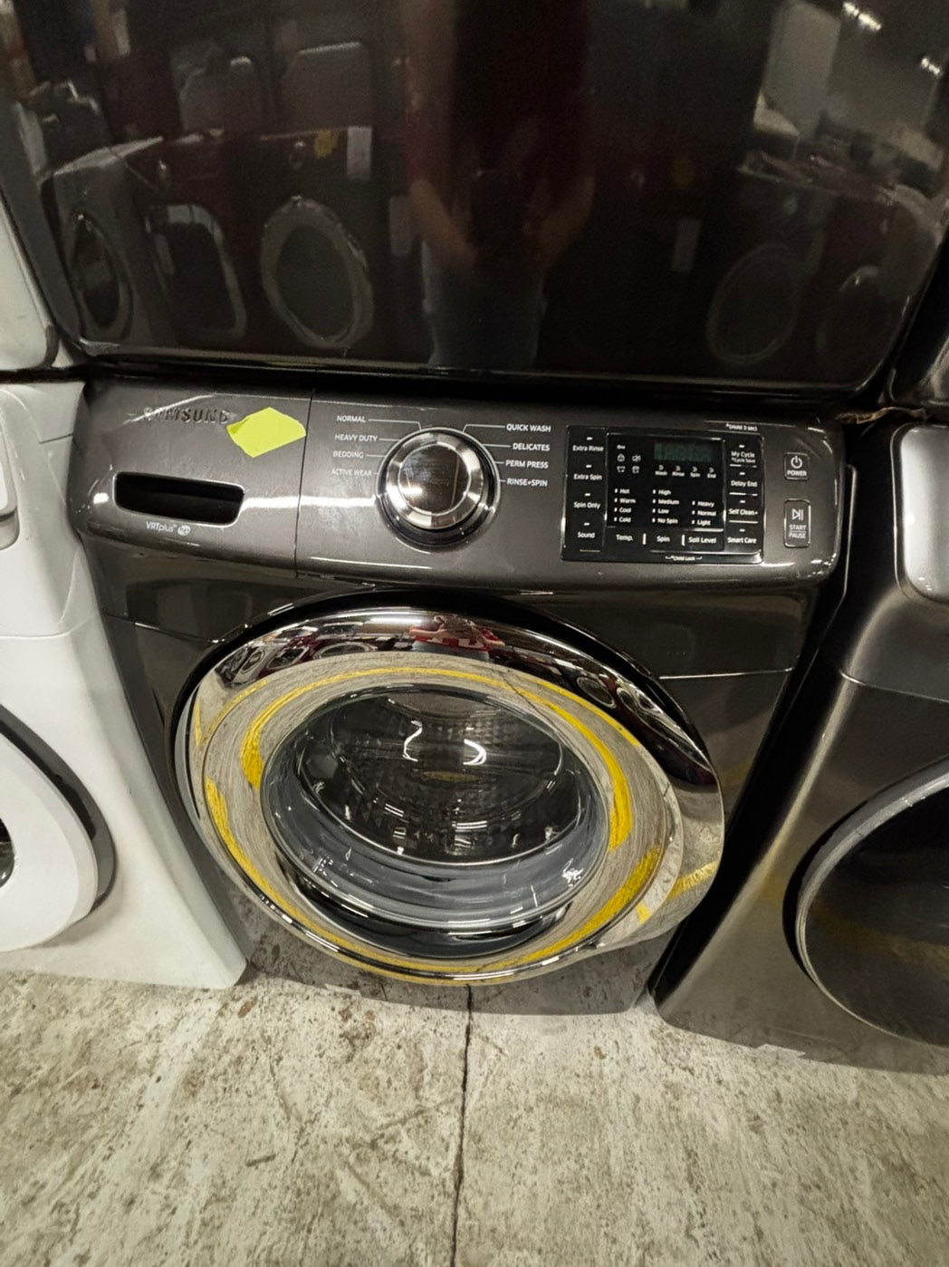 -Samsung steam washer 4.5 cu ft & steam dryer 7.5 cu ft set electric 220v front load stackable or side by side -sensor dry He in dark gray #WDG123JL